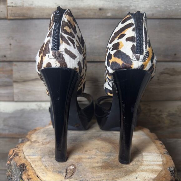 BCBGeneration Black and Cheetah Patent Leather Platform Strappy Pumps sz 8 - Picture 8 of 8
